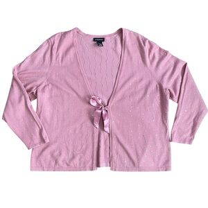 Lane Bryant Sequin Sparkle Cardigan Sweater Satin Ribbon Tie Front womens 22/24